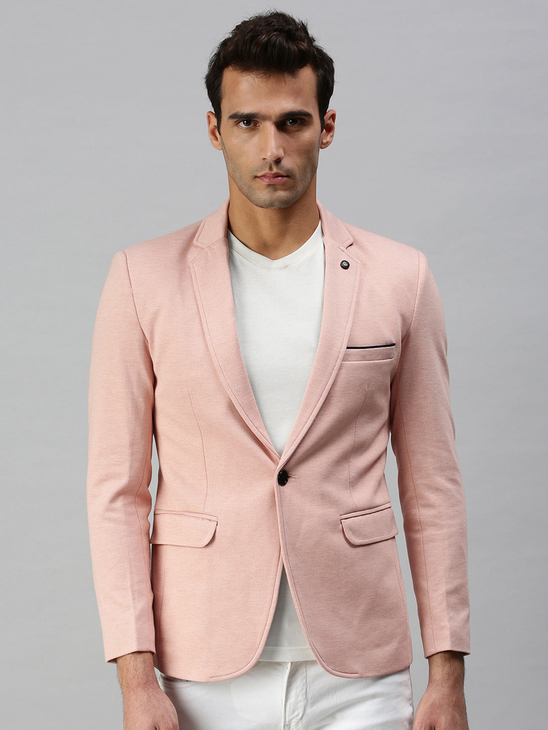 Men's Solid Pink Single Breasted Blazer