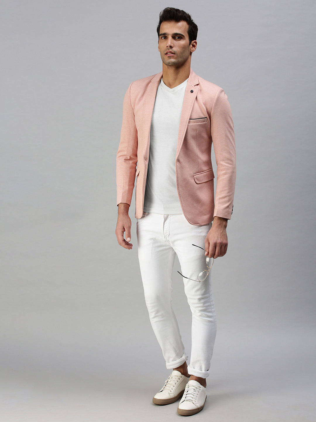 Men's Solid Pink Single Breasted Blazer