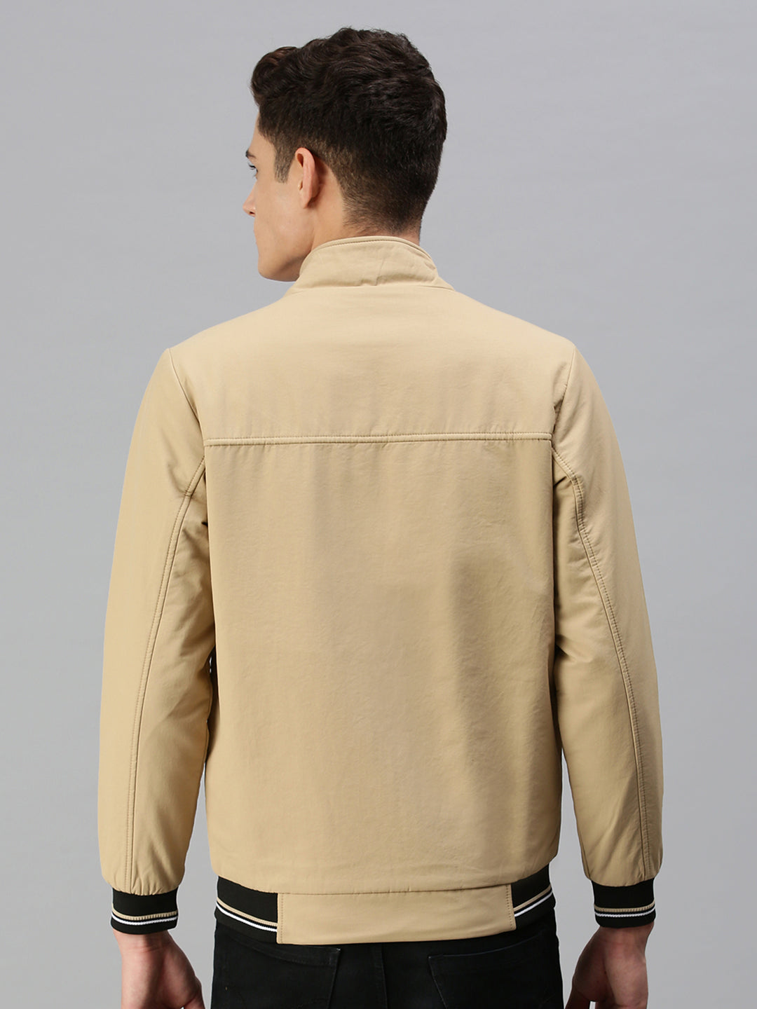 Men Solid Beige Open Front Jacket