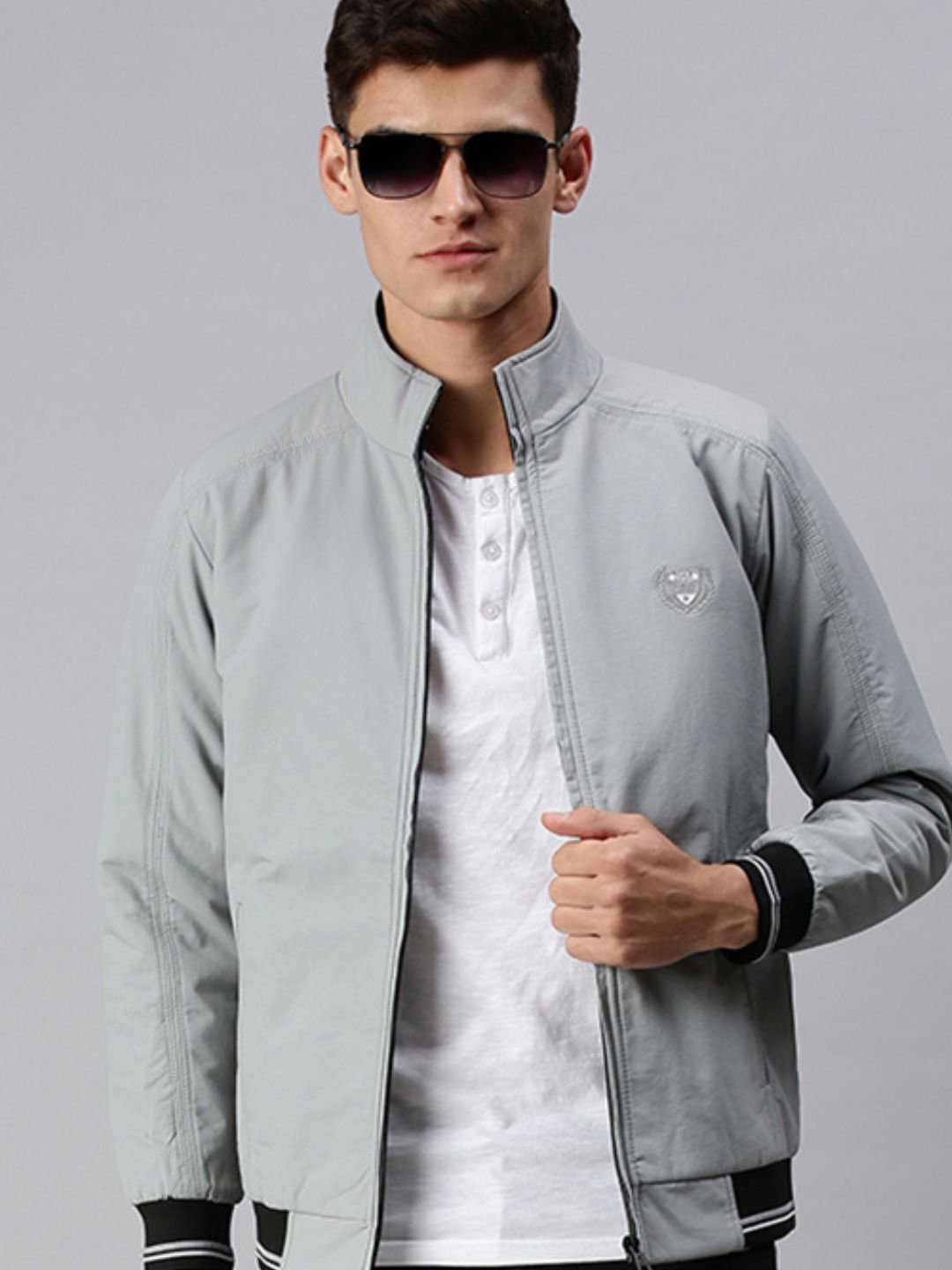 Men Solid Grey Open Front Jacket