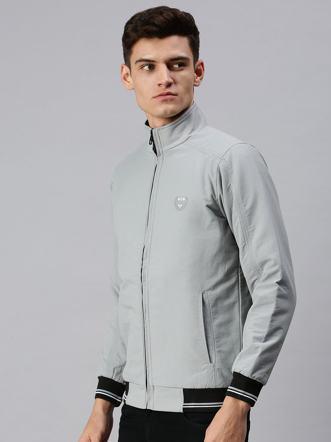 Men Solid Grey Open Front Jacket