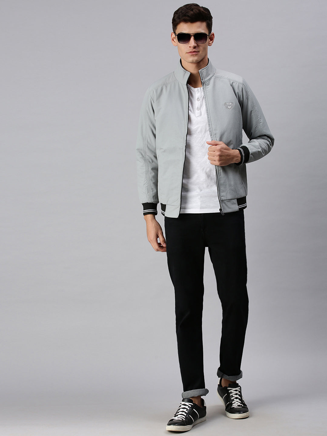 Men Solid Grey Open Front Jacket