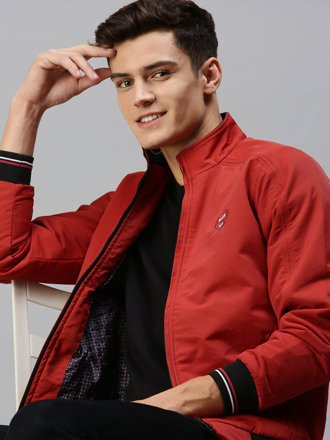 Men Solid Red Open Front Jacket