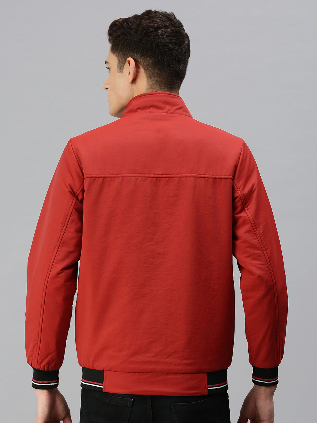 Men Solid Red Open Front Jacket