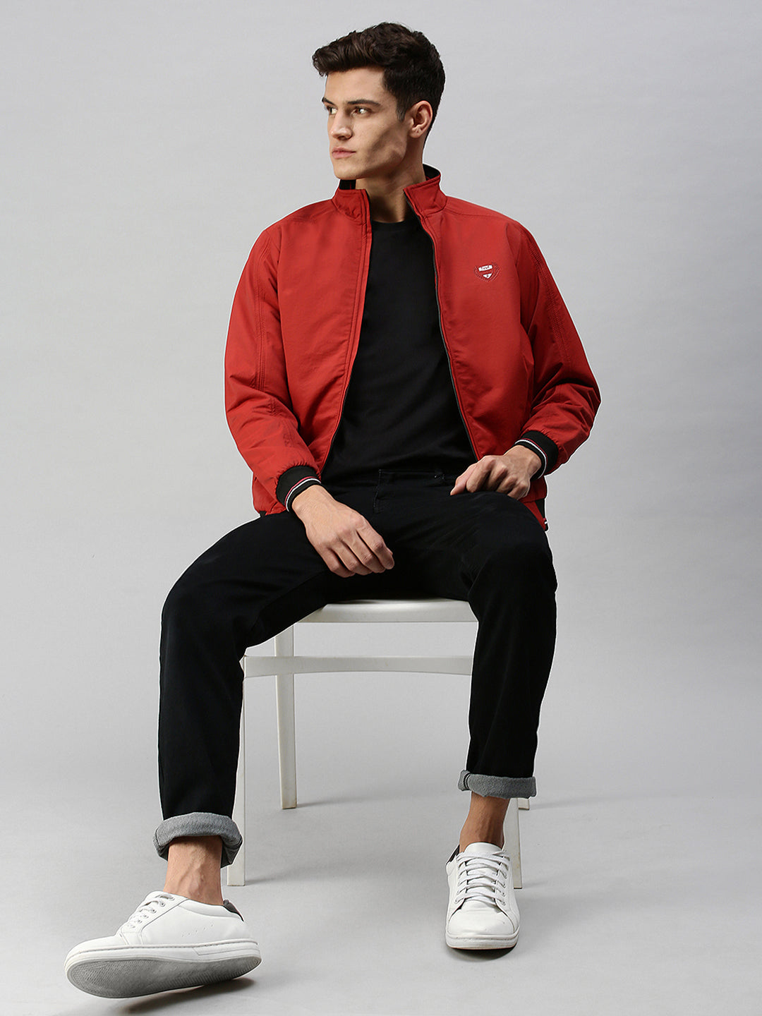 Men Solid Red Open Front Jacket