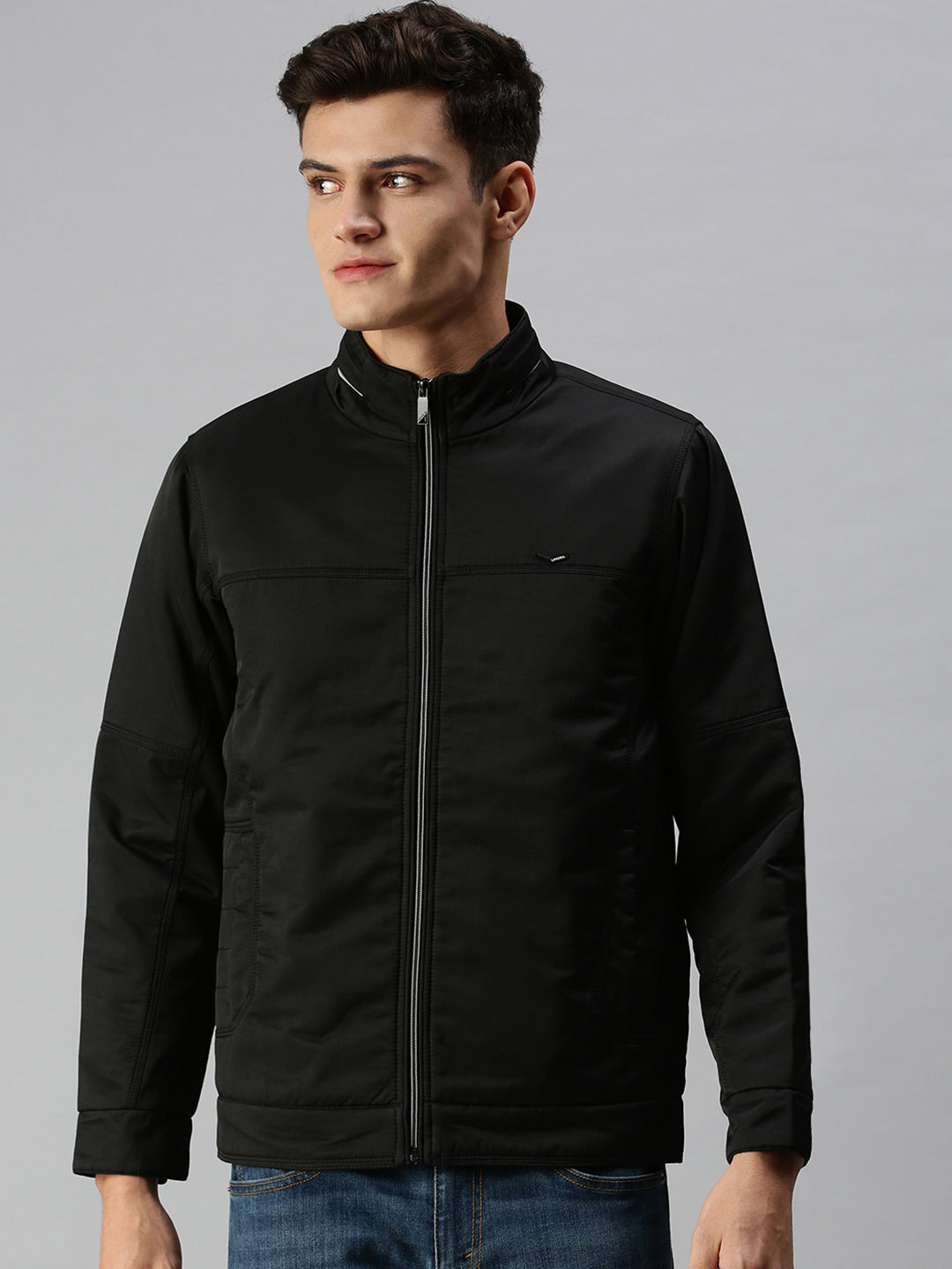 Men Solid Black Open Front Jacket