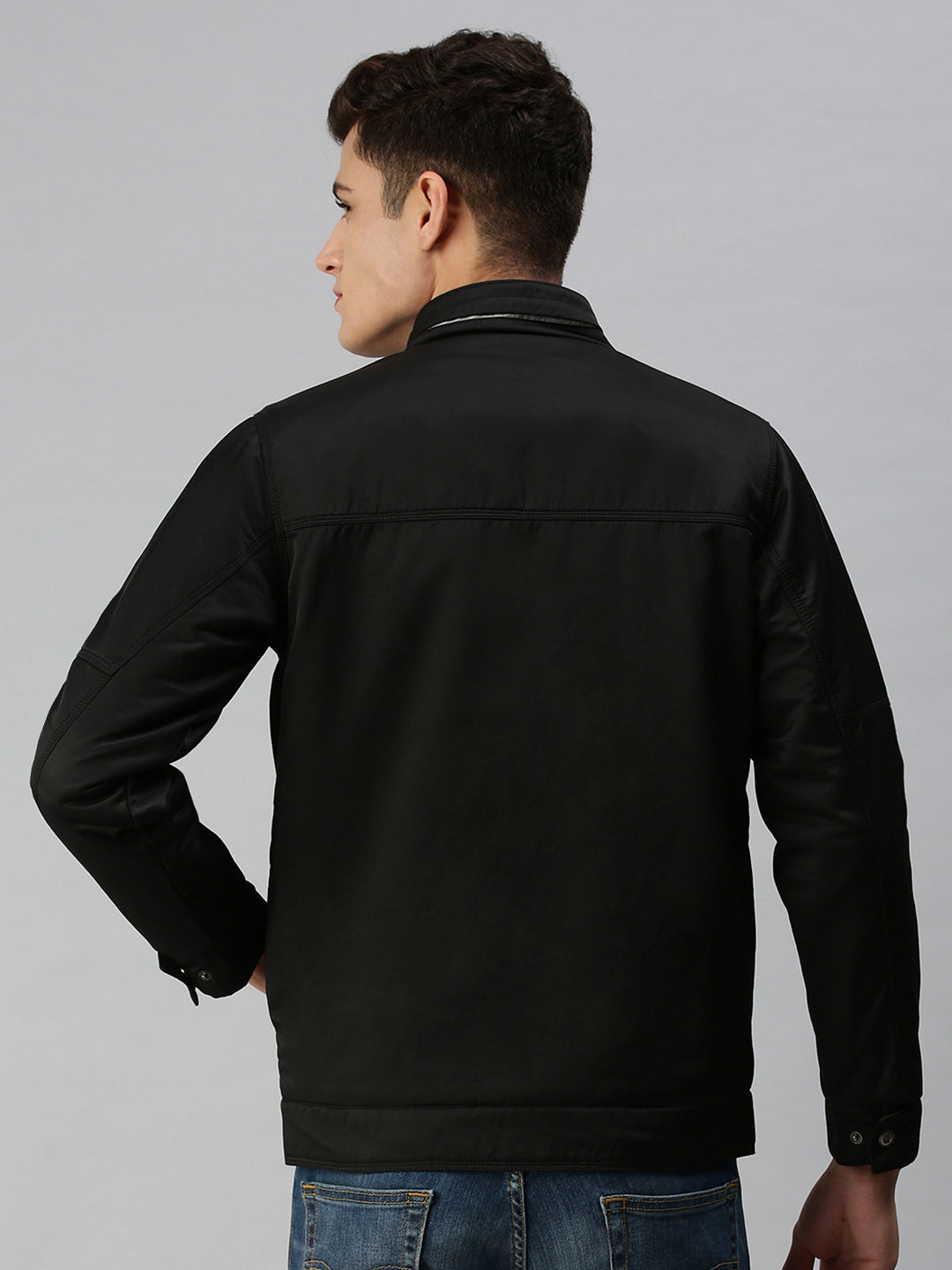 Men Solid Black Open Front Jacket