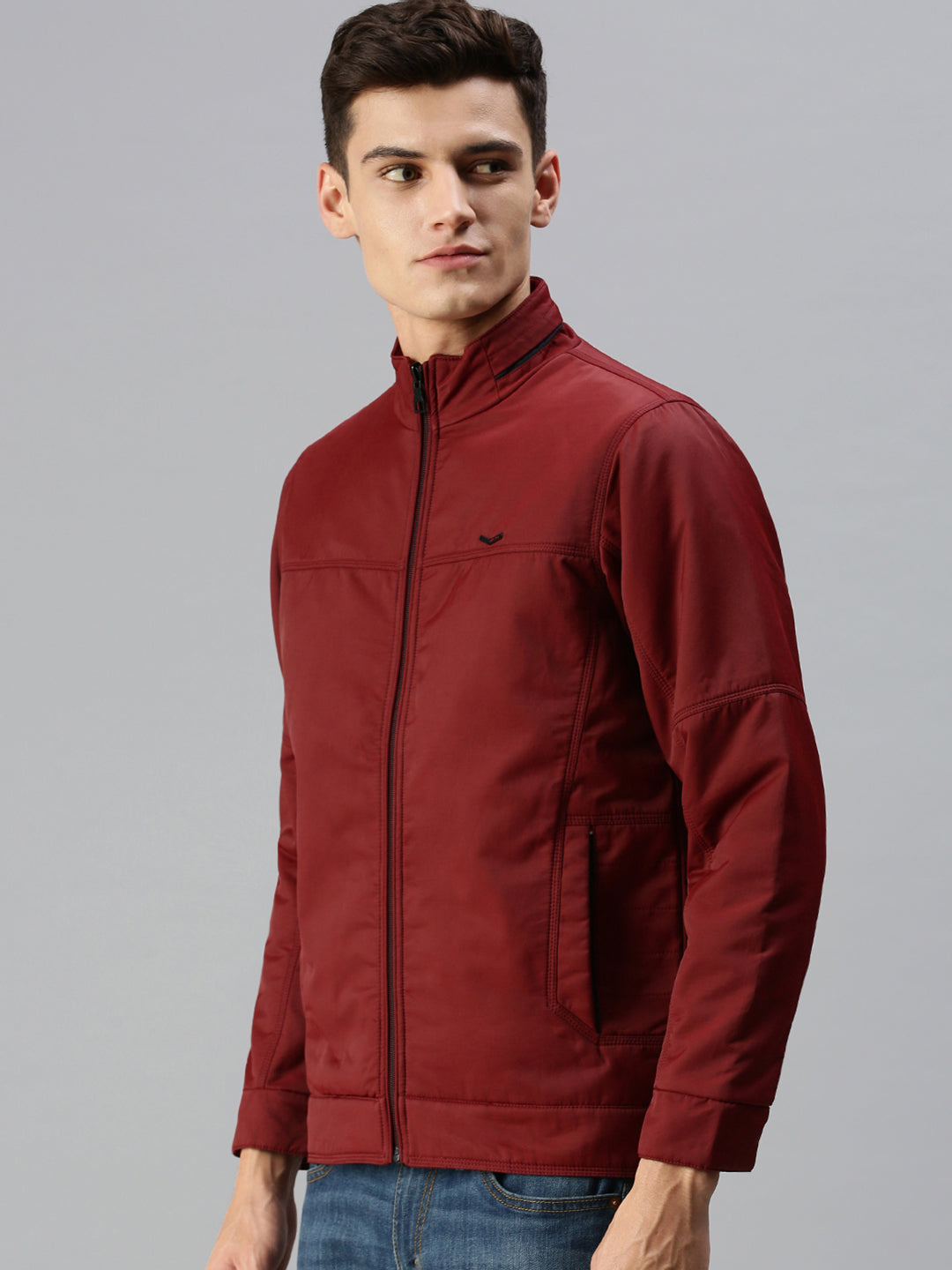 Men Solid Maroon Open Front Jacket