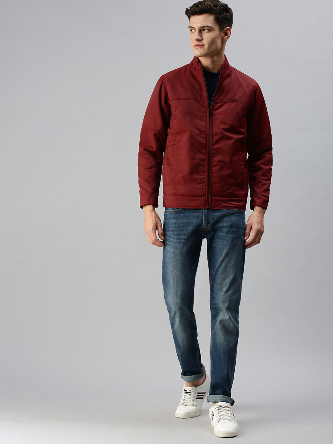 Men Solid Maroon Open Front Jacket