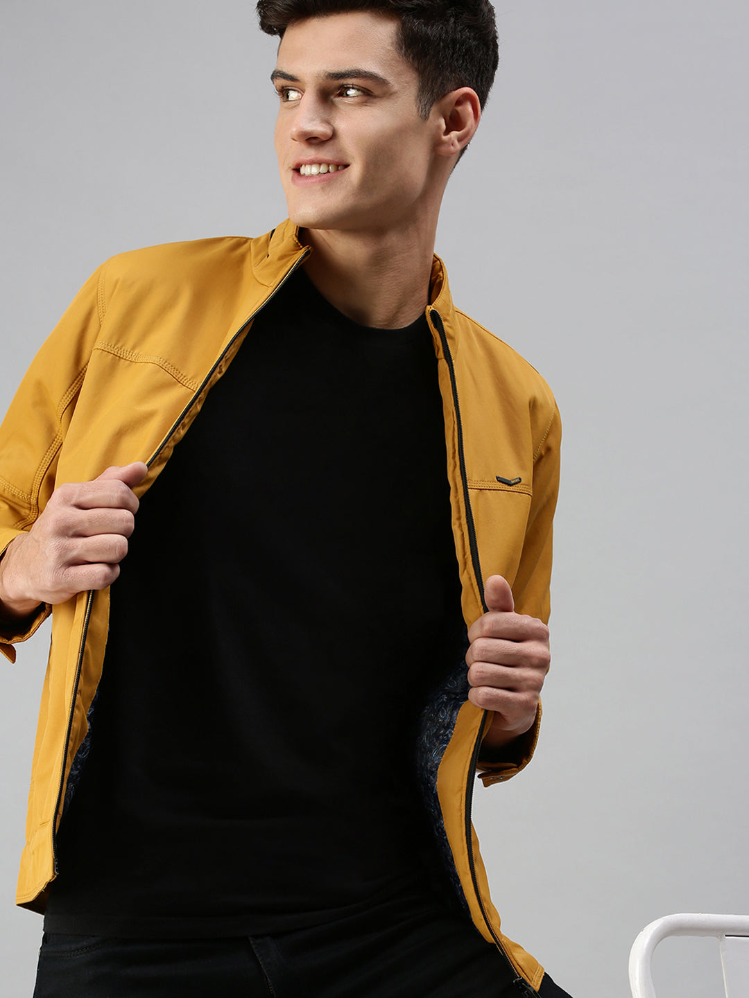 Men Solid Yellow Open Front Jacket