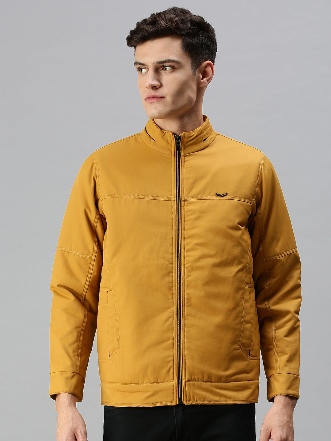 Men Solid Yellow Open Front Jacket