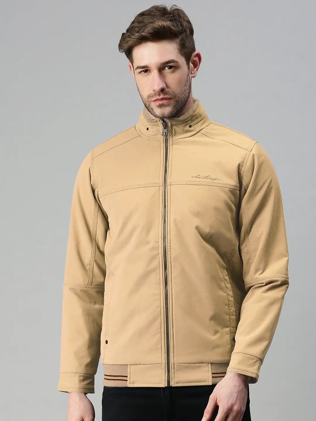 SHOWOFFFF Men's Beige Open Front Jacket