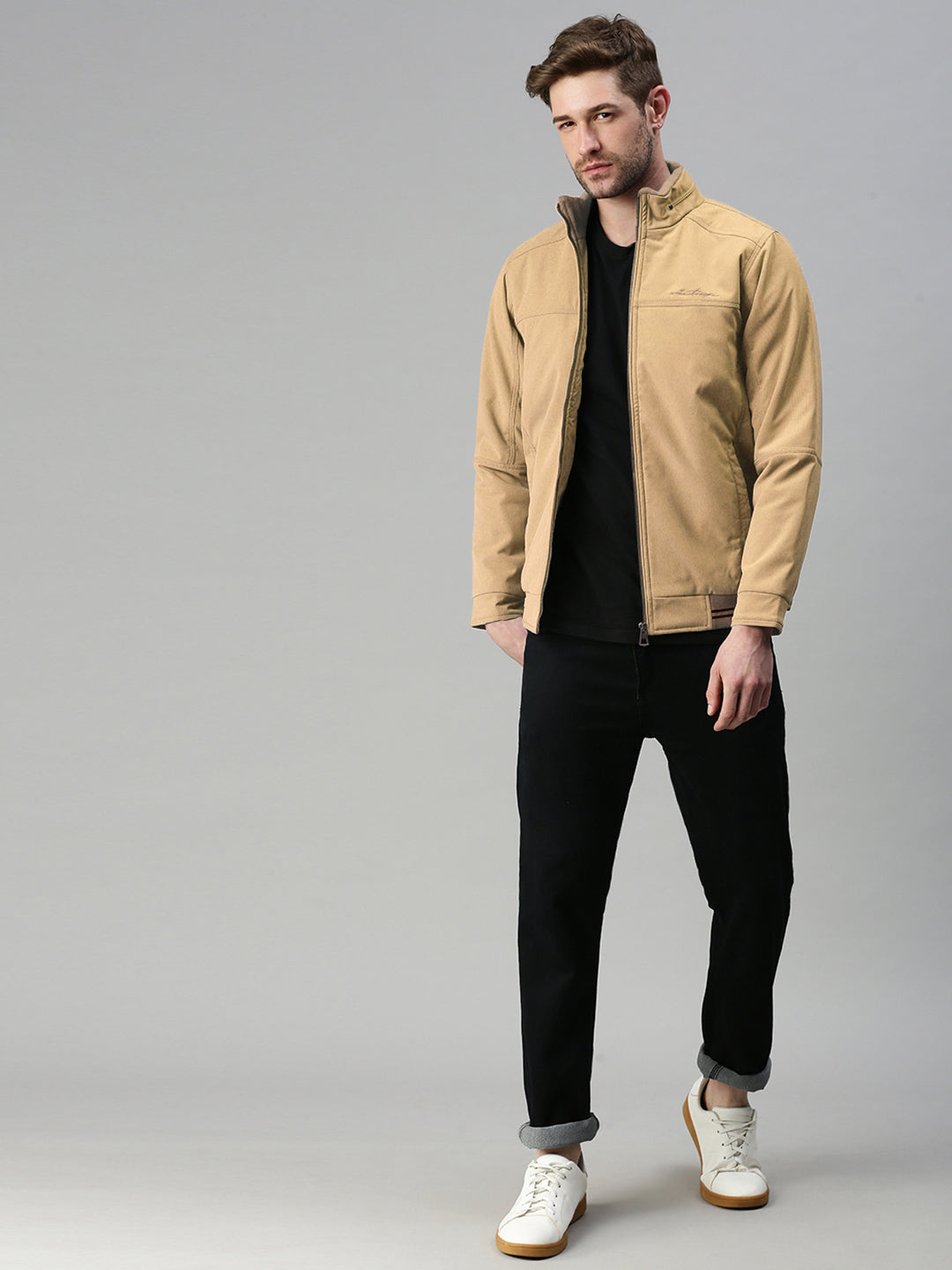 Men's Beige Open Front Jacket