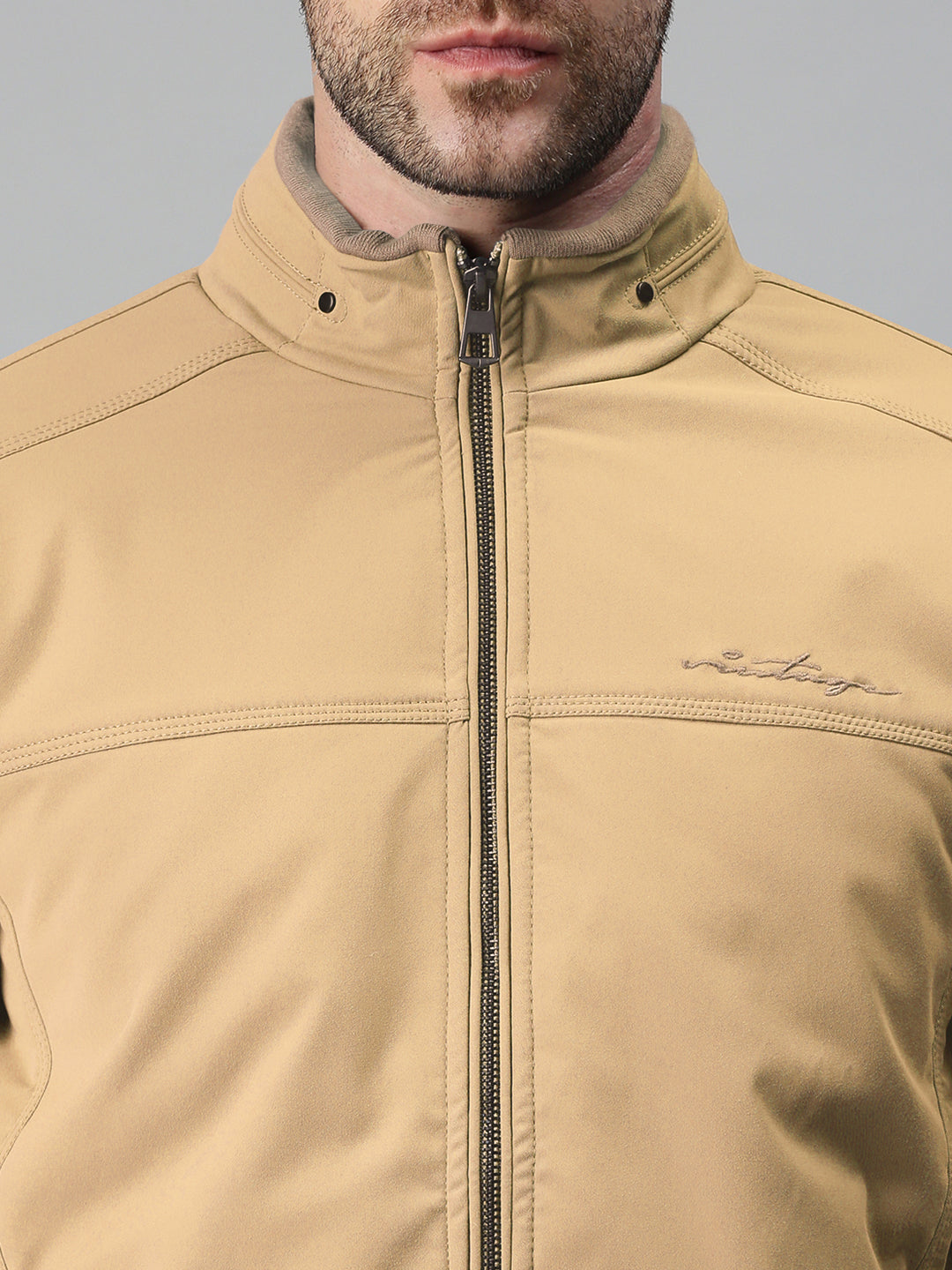 Men's Beige Open Front Jacket