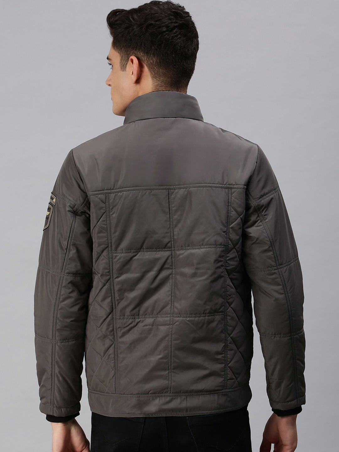 Men Solid Grey Padded Jacket