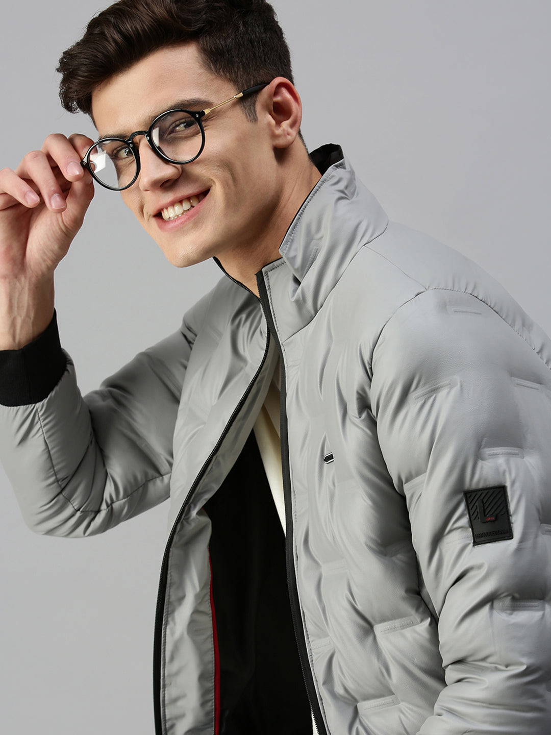 Men Solid Grey Padded Jacket