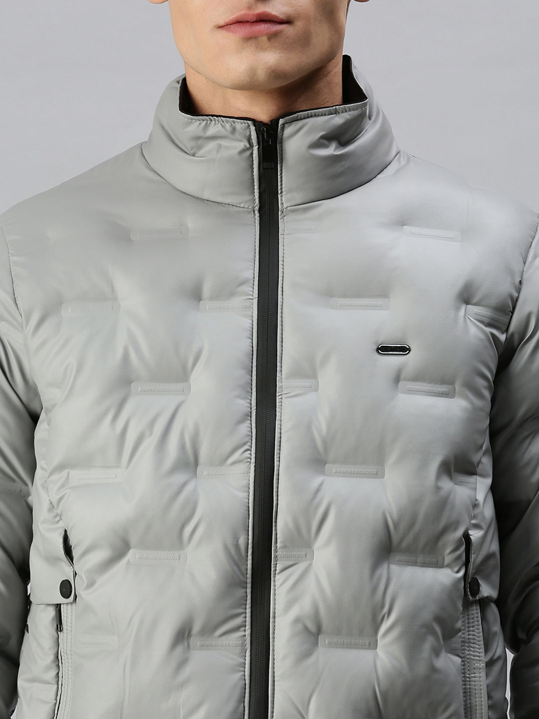 Men Solid Grey Padded Jacket