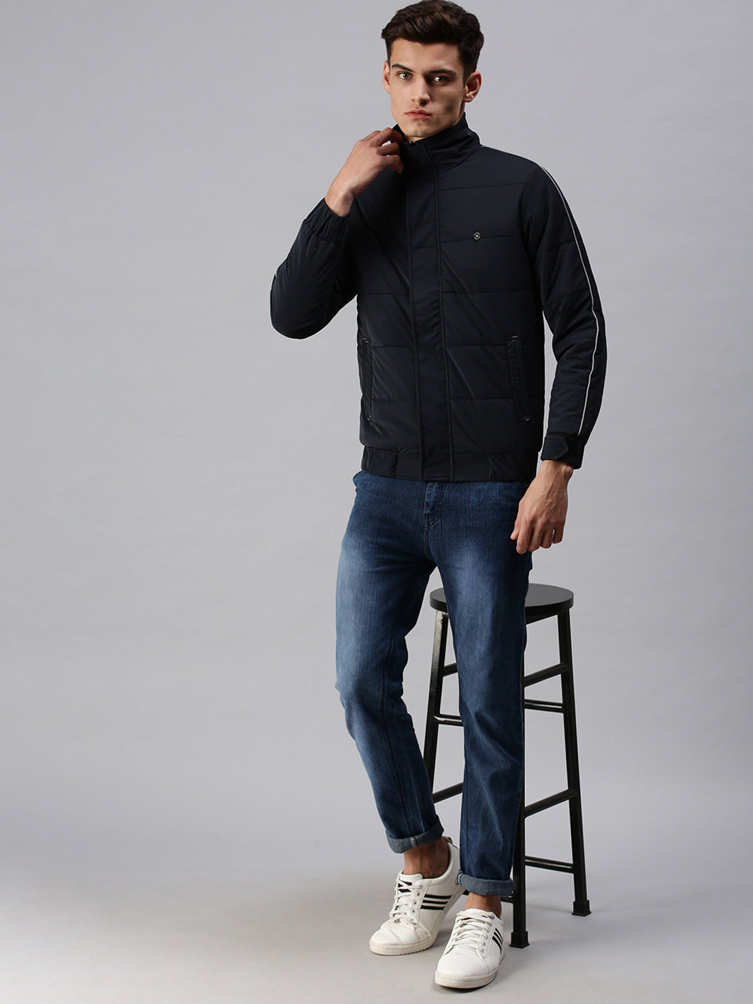 Men's Solid Black Padded Jacket