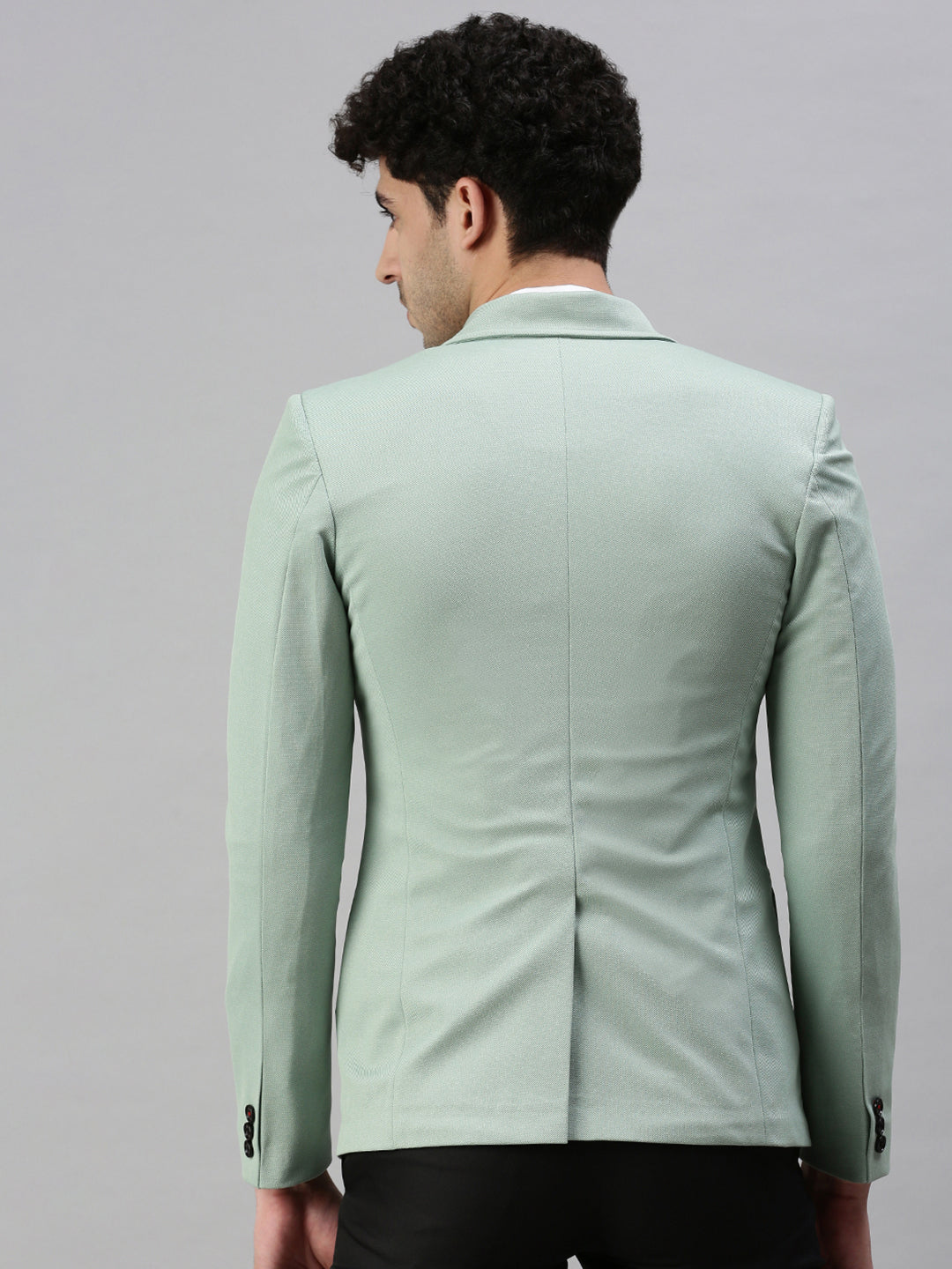 Men Green Solid Single Breasted Blazer