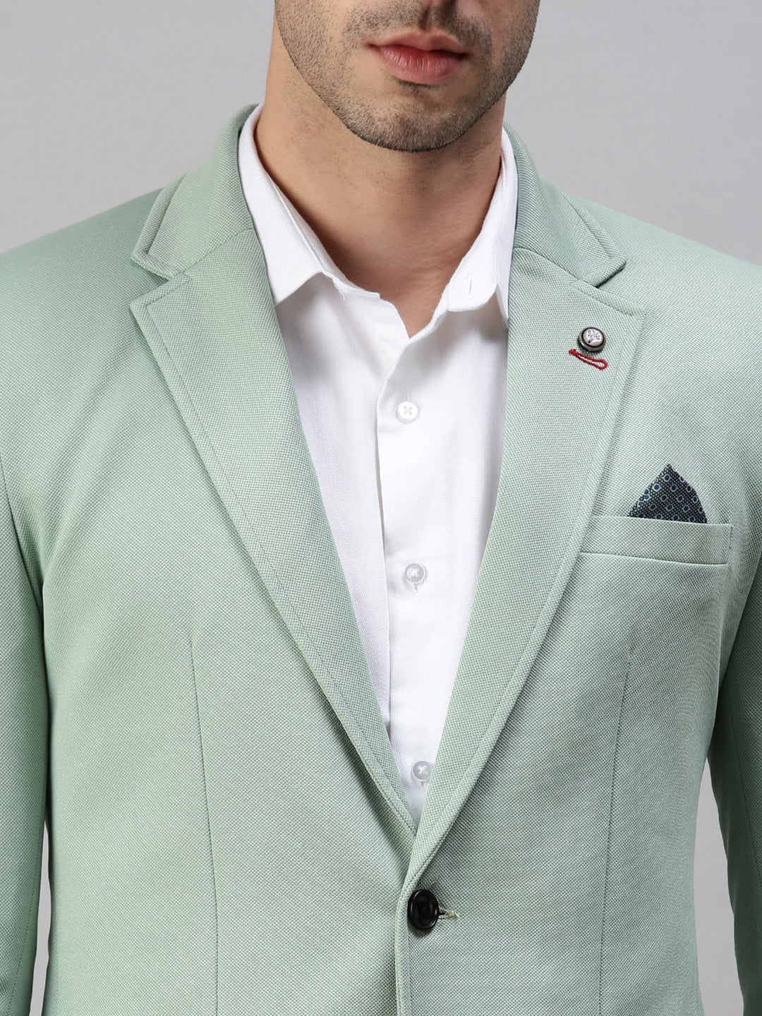 Men Green Solid Single Breasted Blazer