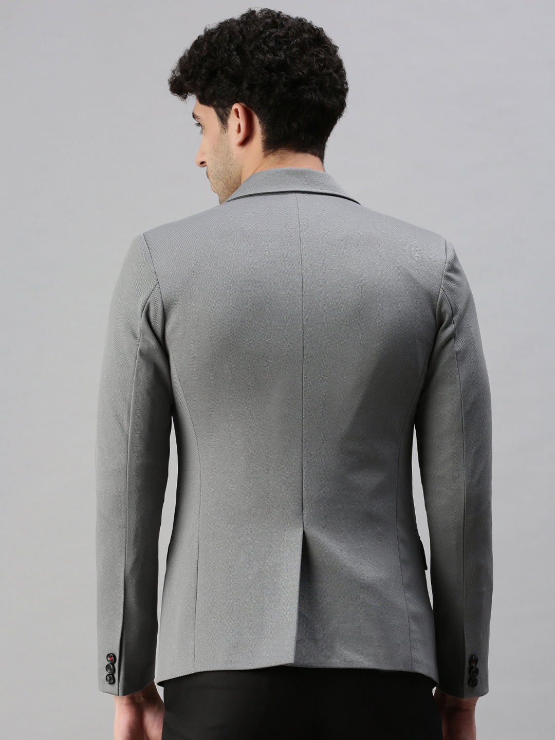 Men's Solid Grey Single Breasted Blazer