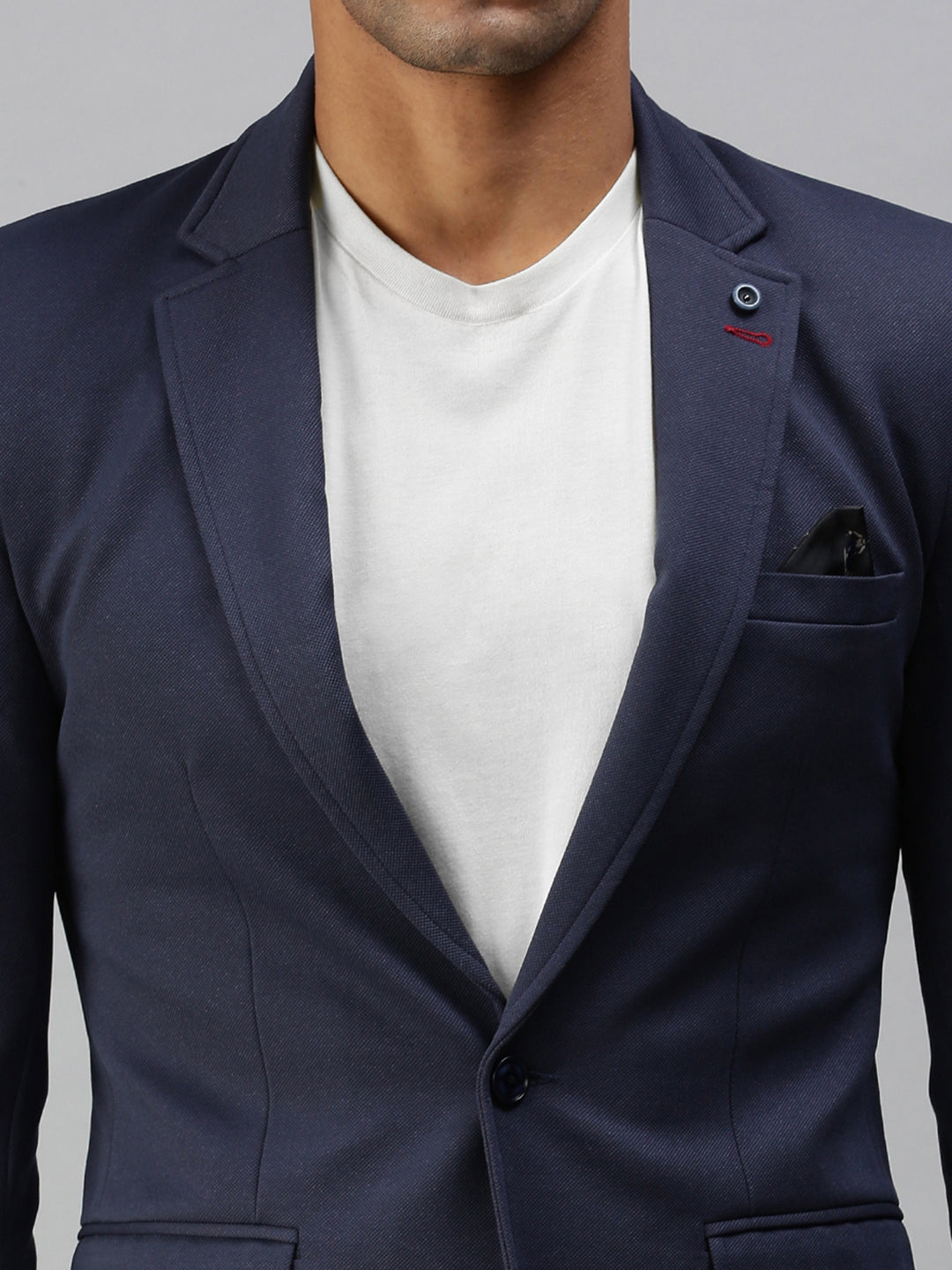 Men's Solid Navy Blue Single Breasted Blazer