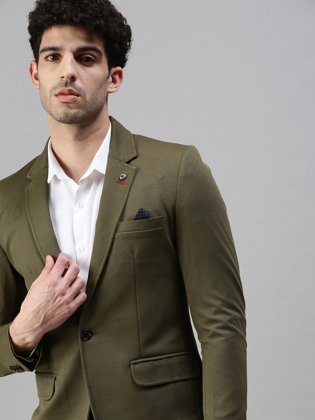 Men's Solid Olive Single Breasted Blazer