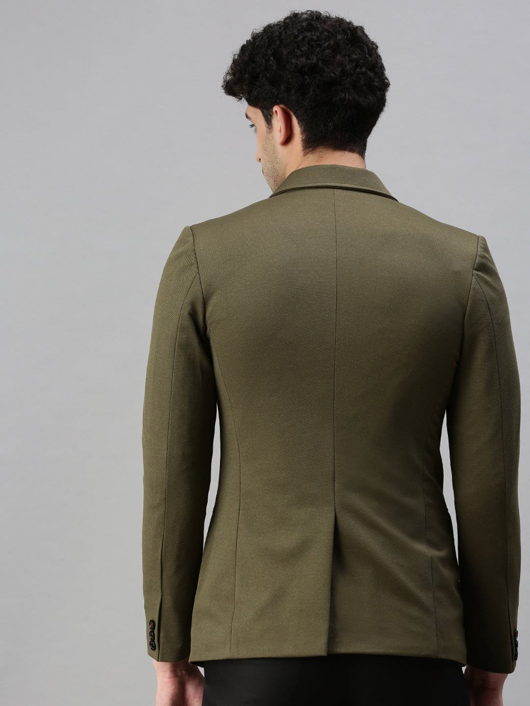 Men's Solid Olive Single Breasted Blazer