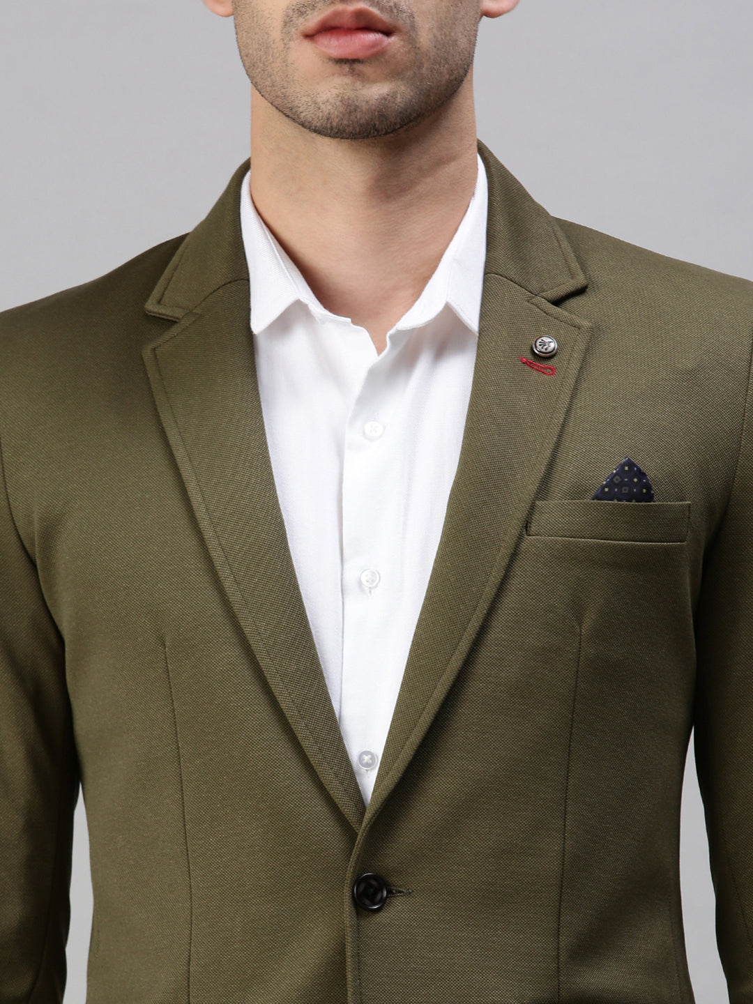 Men's Solid Olive Single Breasted Blazer