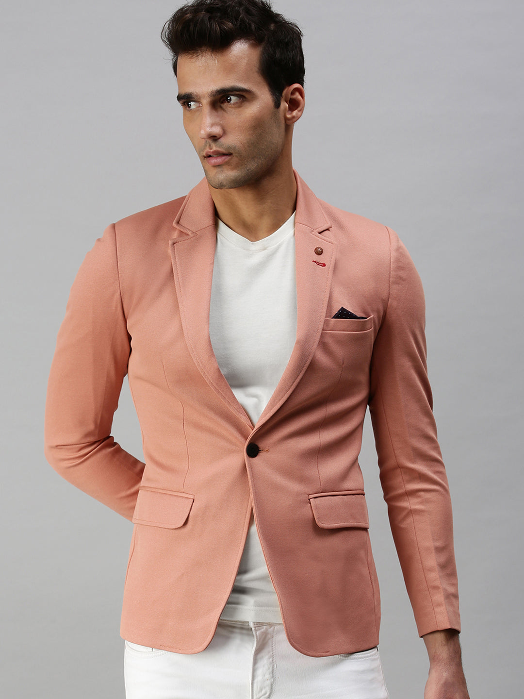 Men Pink Solid Single Breasted Blazer