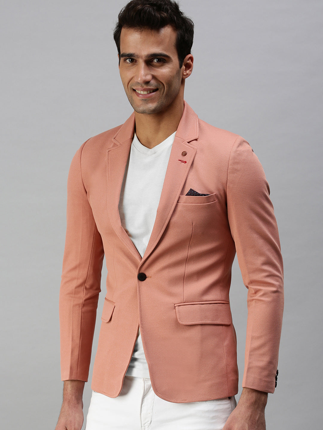 Men Pink Solid Single Breasted Blazer