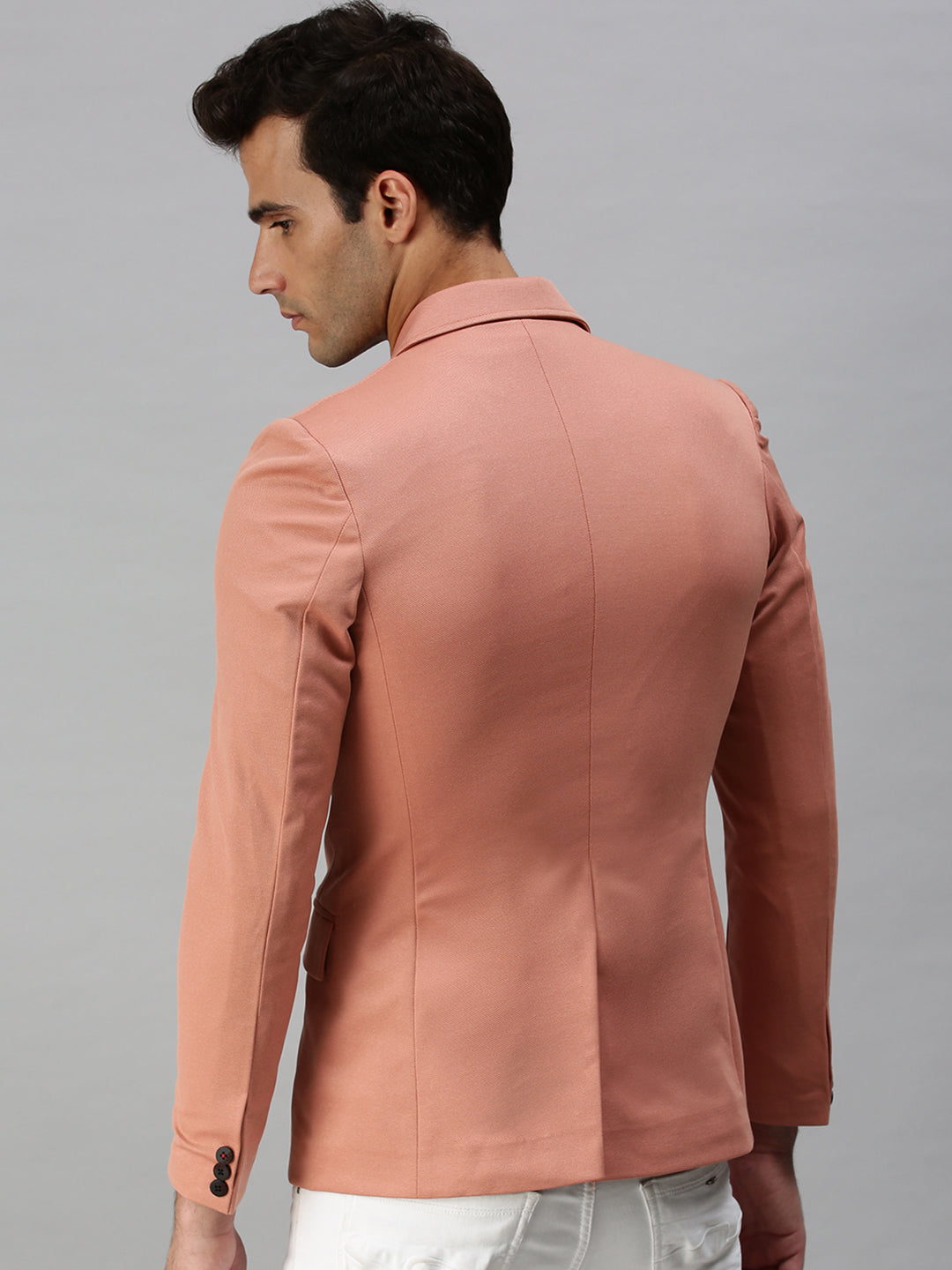 Men Pink Solid Single Breasted Blazer