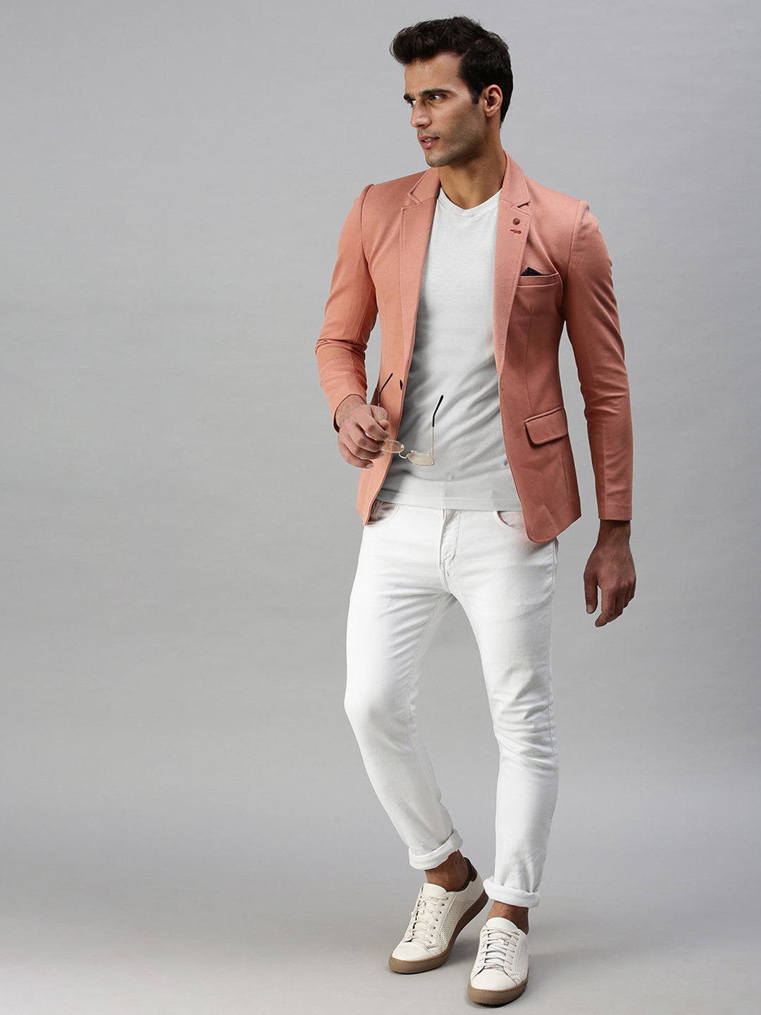 Men Pink Solid Single Breasted Blazer