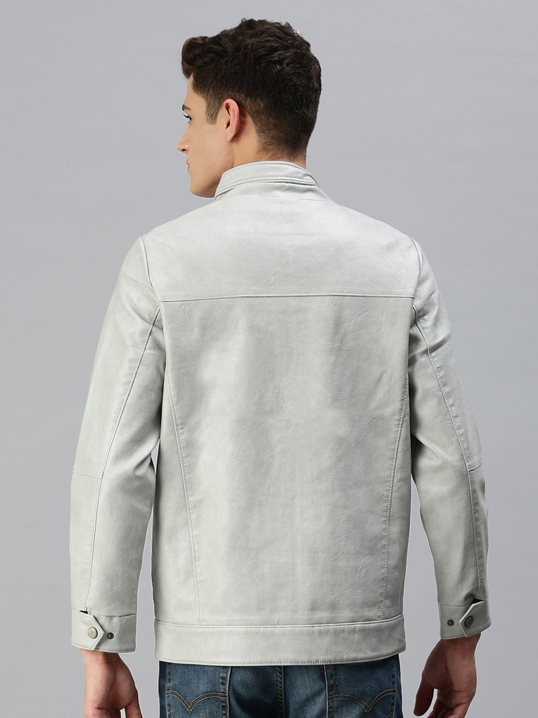 Men Solid Grey Jacket