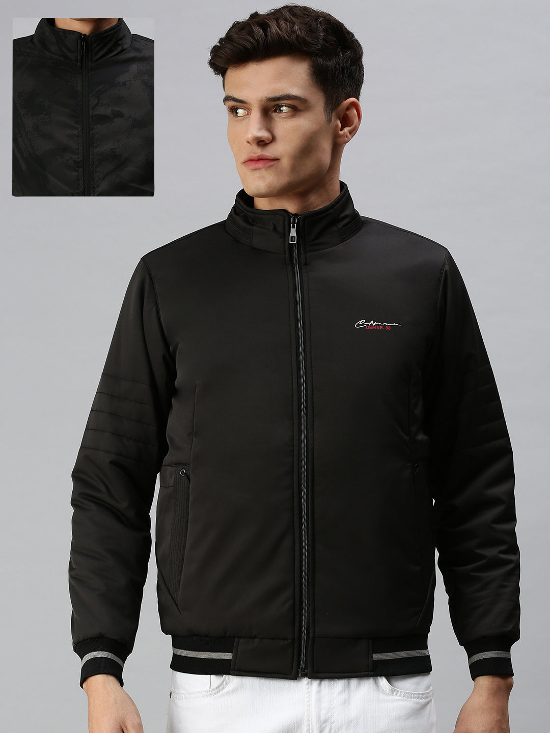 Men Solid Black Open Front Jacket