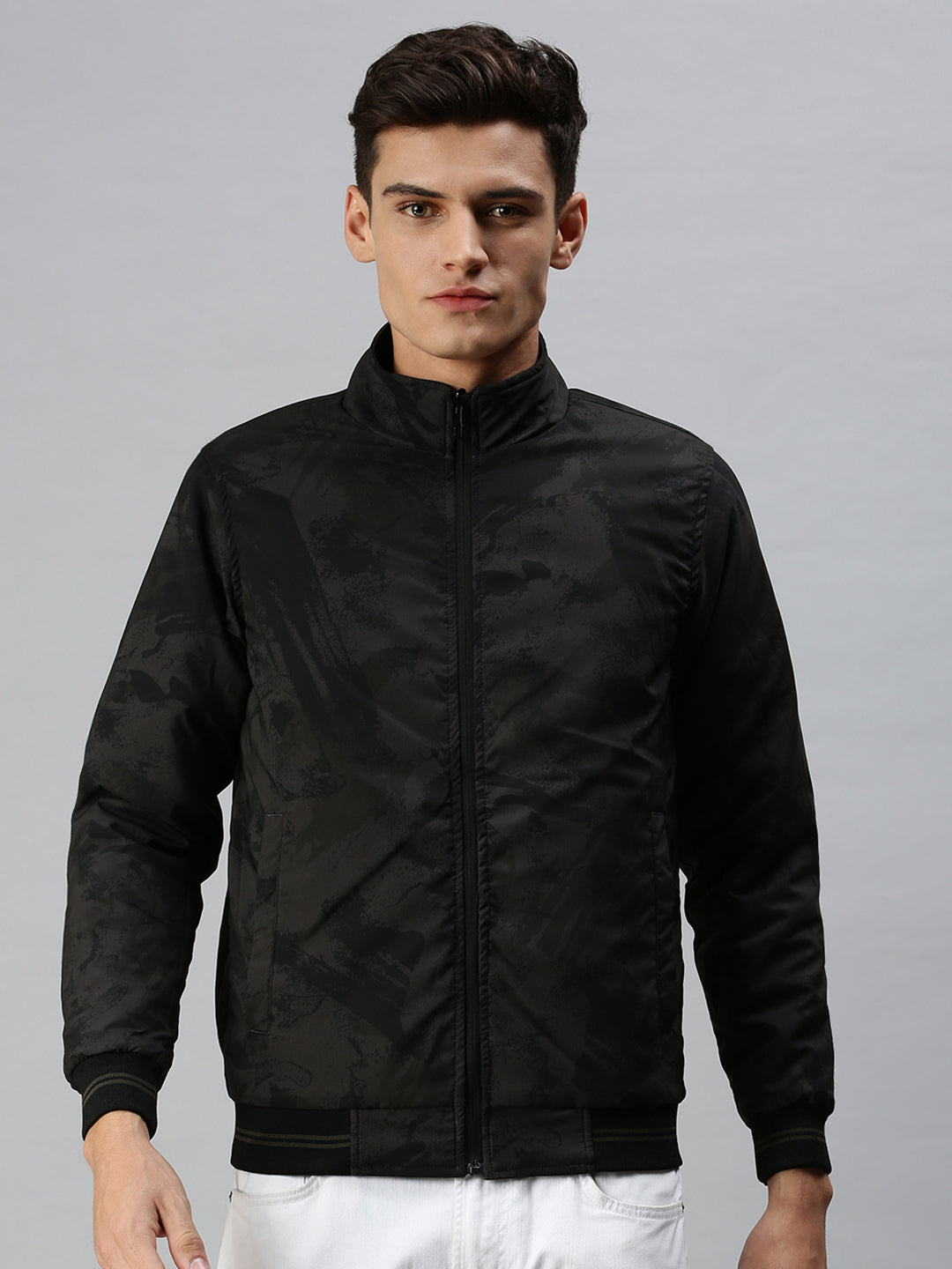 Men Solid Black Open Front Jacket