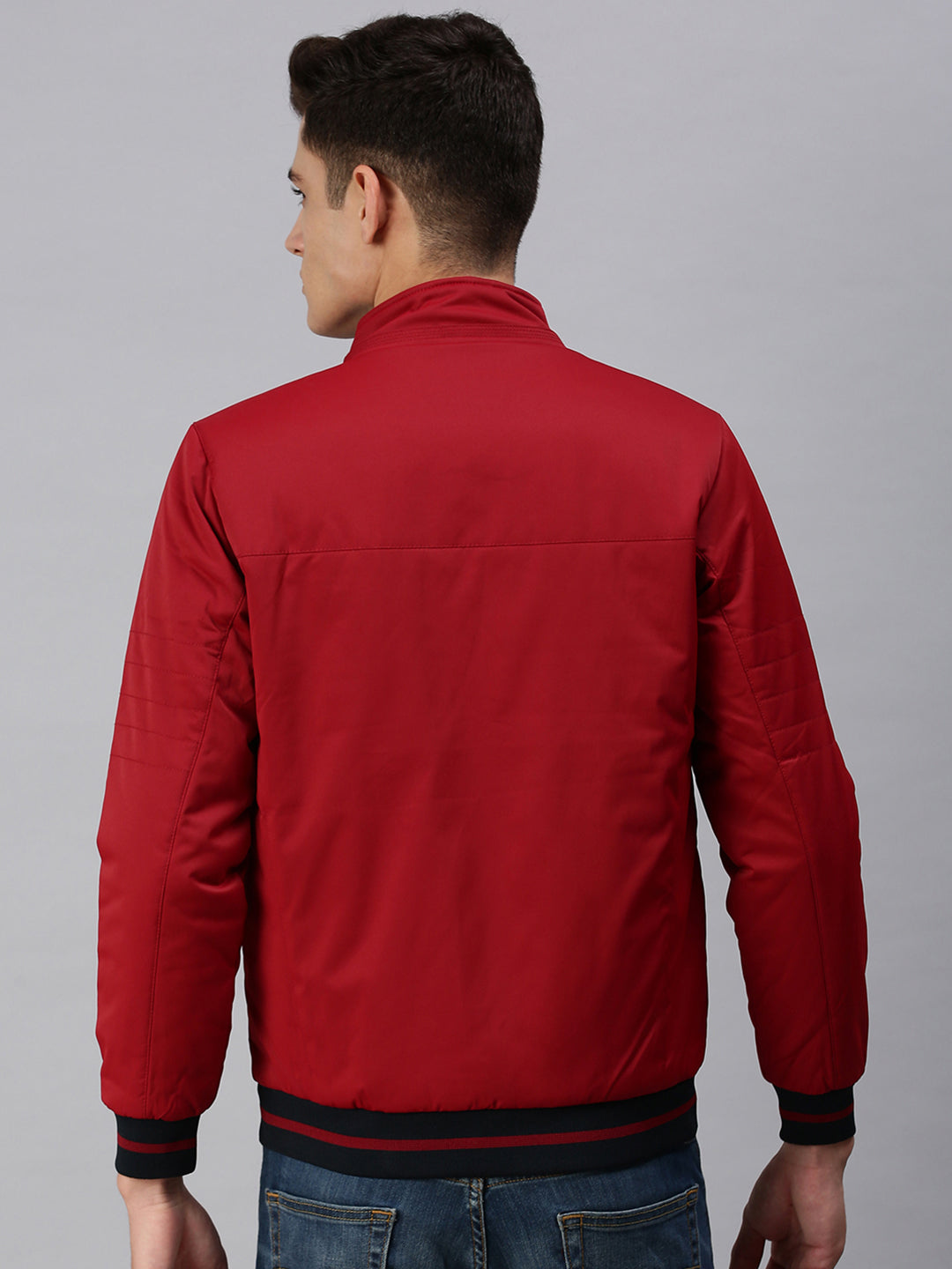 Men Solid Maroon Open Front Jacket