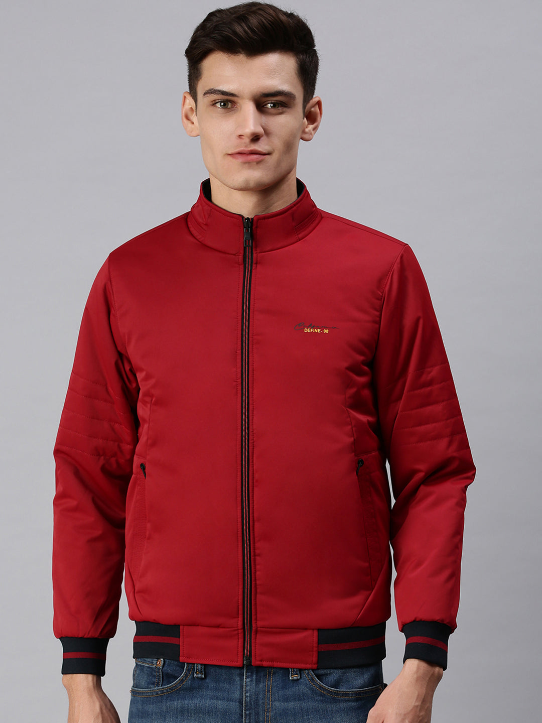 Men Solid Maroon Open Front Jacket