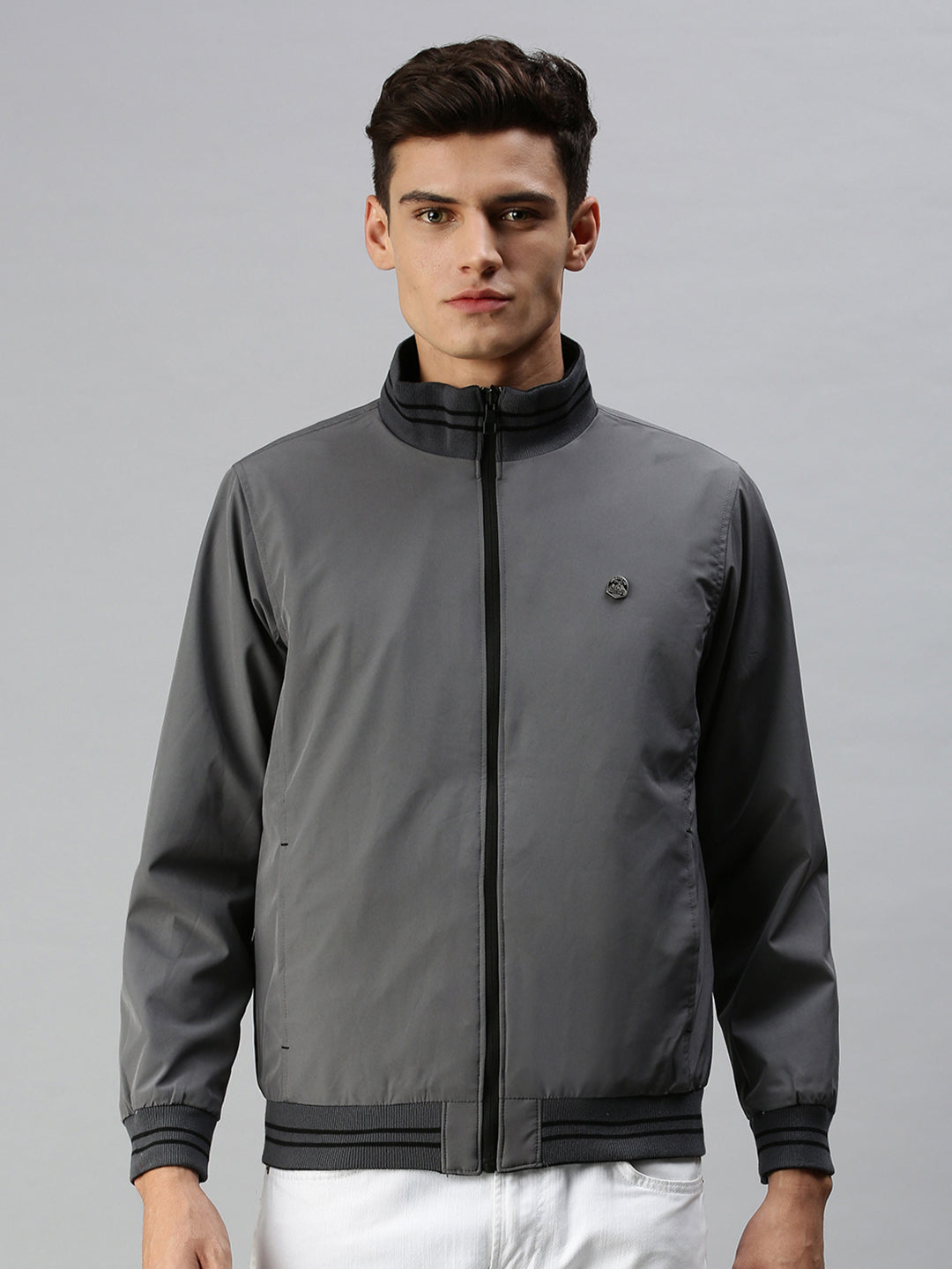 Men Solid Black Open Front Jacket