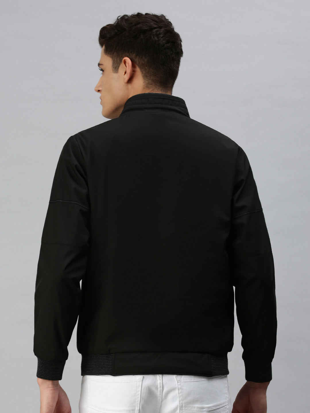 Men Solid Black Open Front Jacket