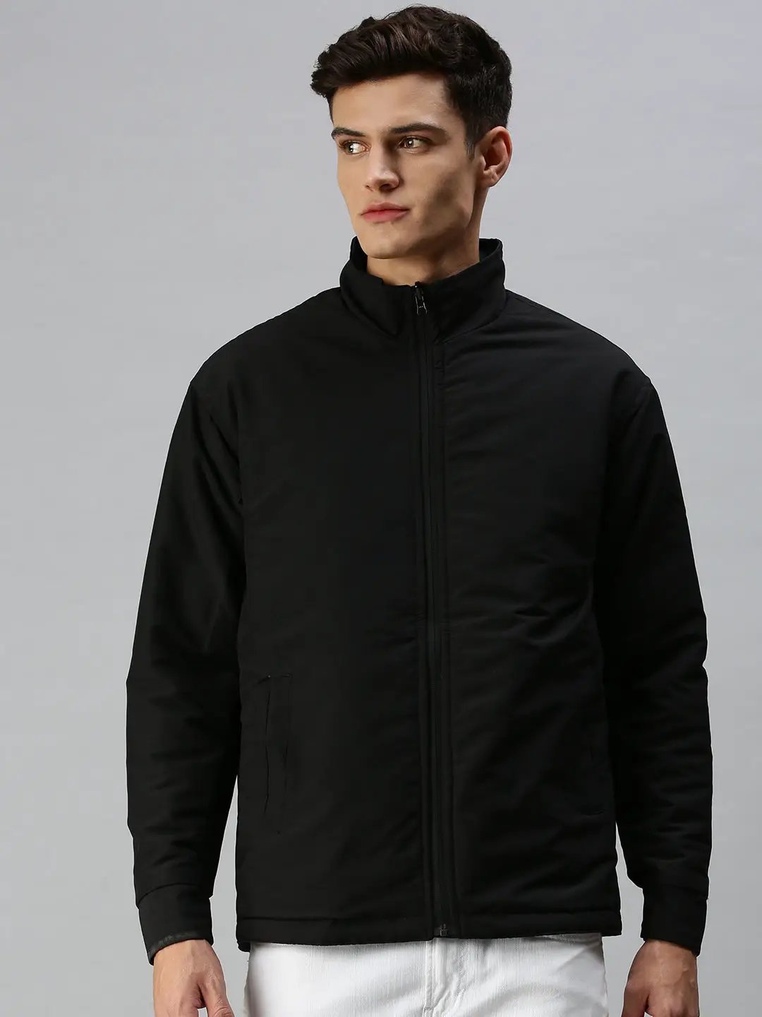 Men's Solid Black Open Front Jacket