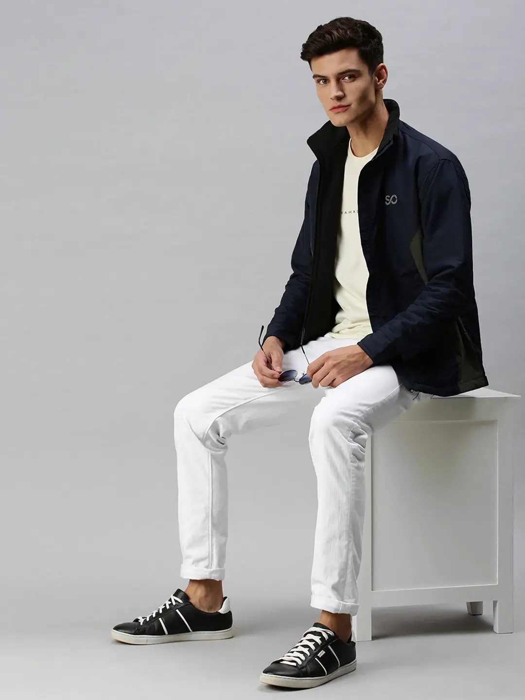 Men's Solid Black Open Front Jacket