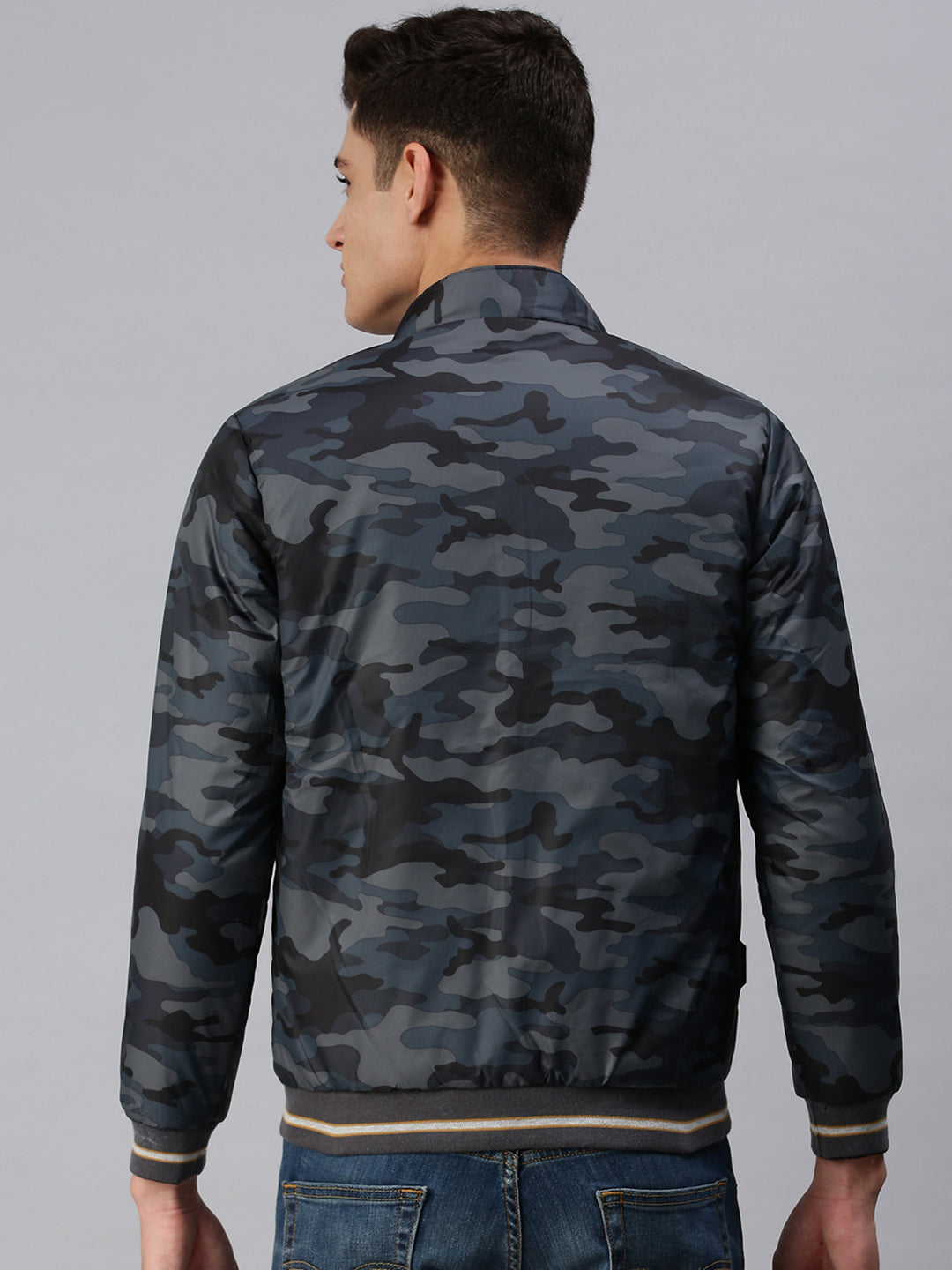 Men Printed Black Open Front Jacket