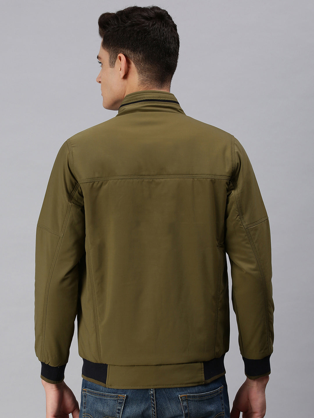 Men's Solid Green Open Front Jacket