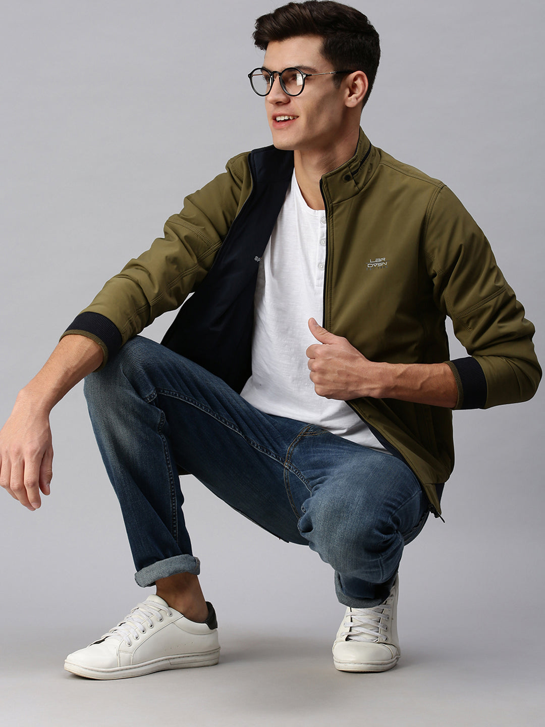 Men's Solid Green Open Front Jacket