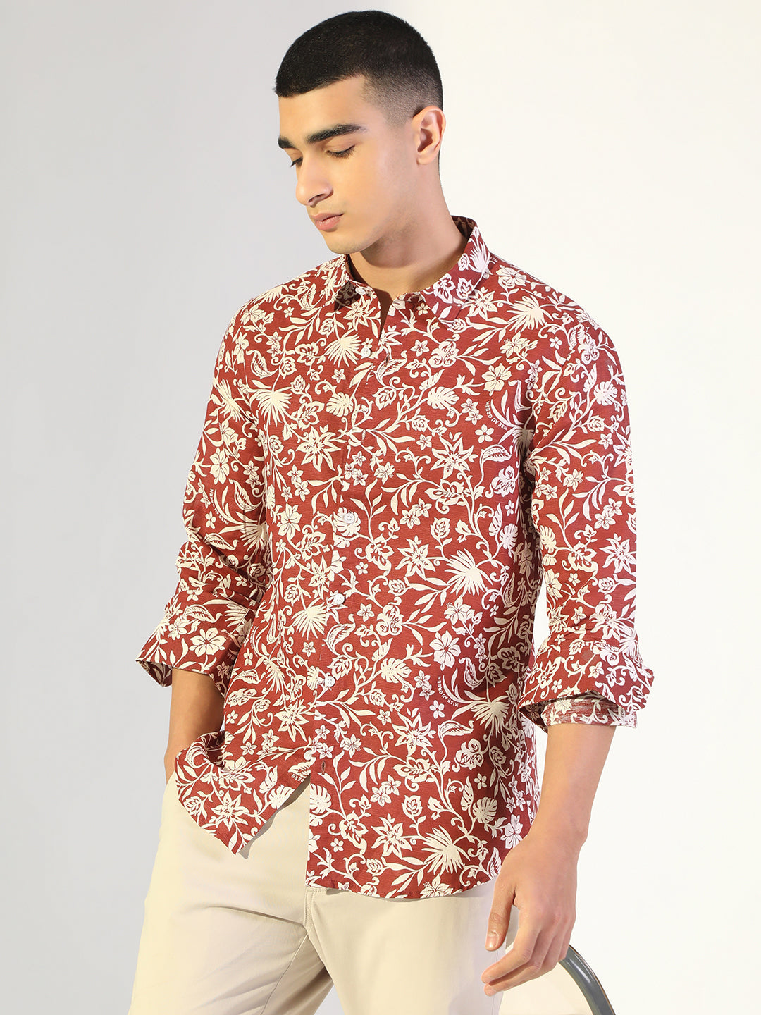 Men's Floral Maroon Regular Fit Casual Shirt