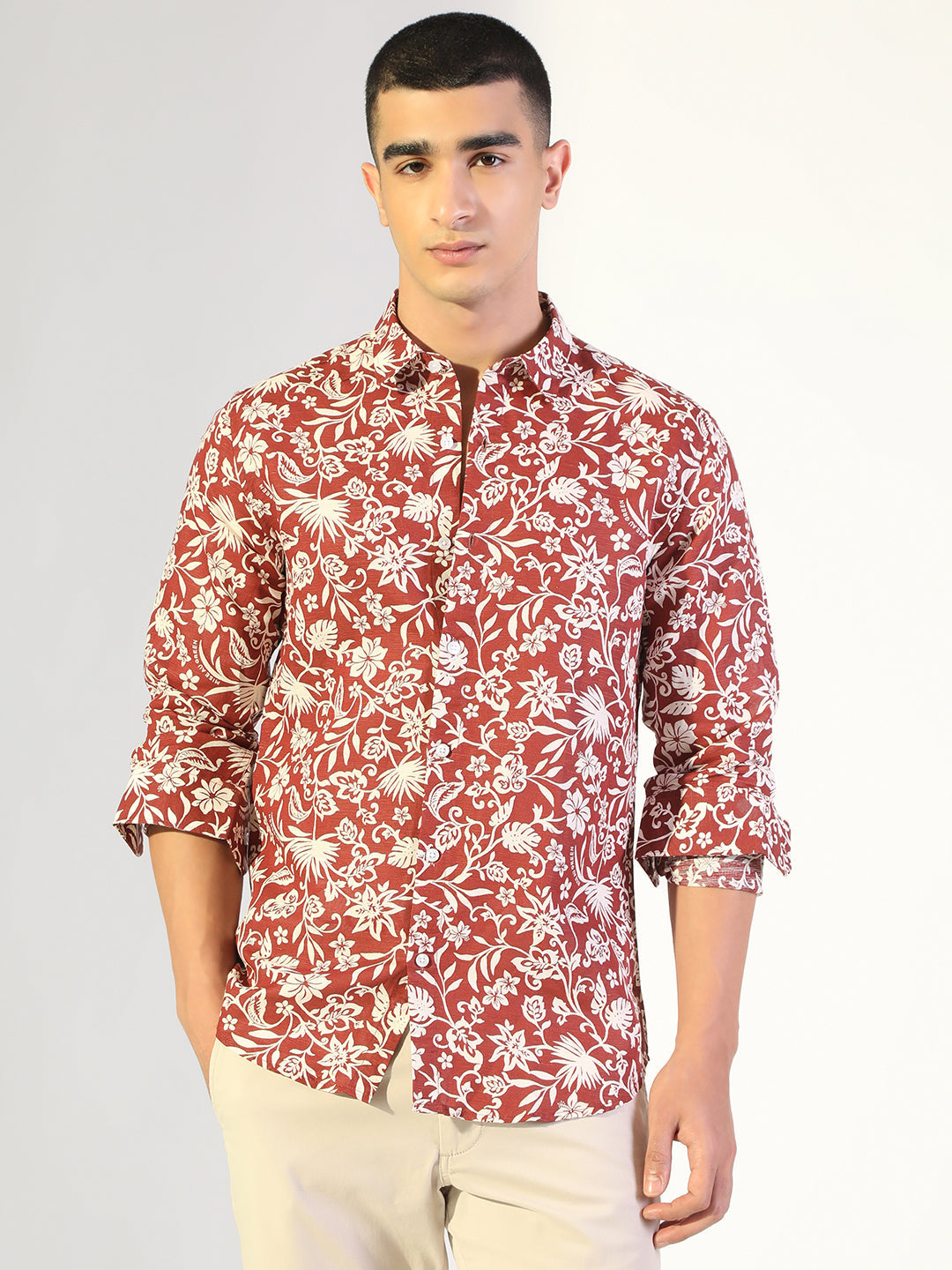 Men's Floral Maroon Regular Fit Casual Shirt