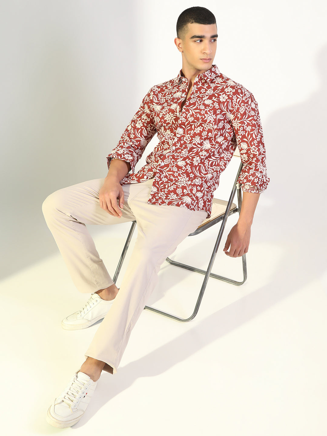 Men's Floral Maroon Regular Fit Casual Shirt