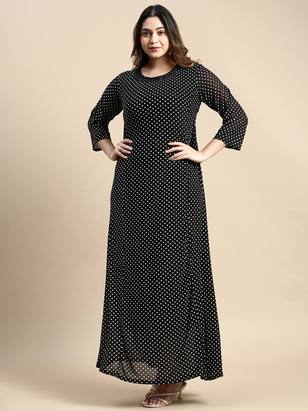 Women Black Polka Dots A-Line Dress