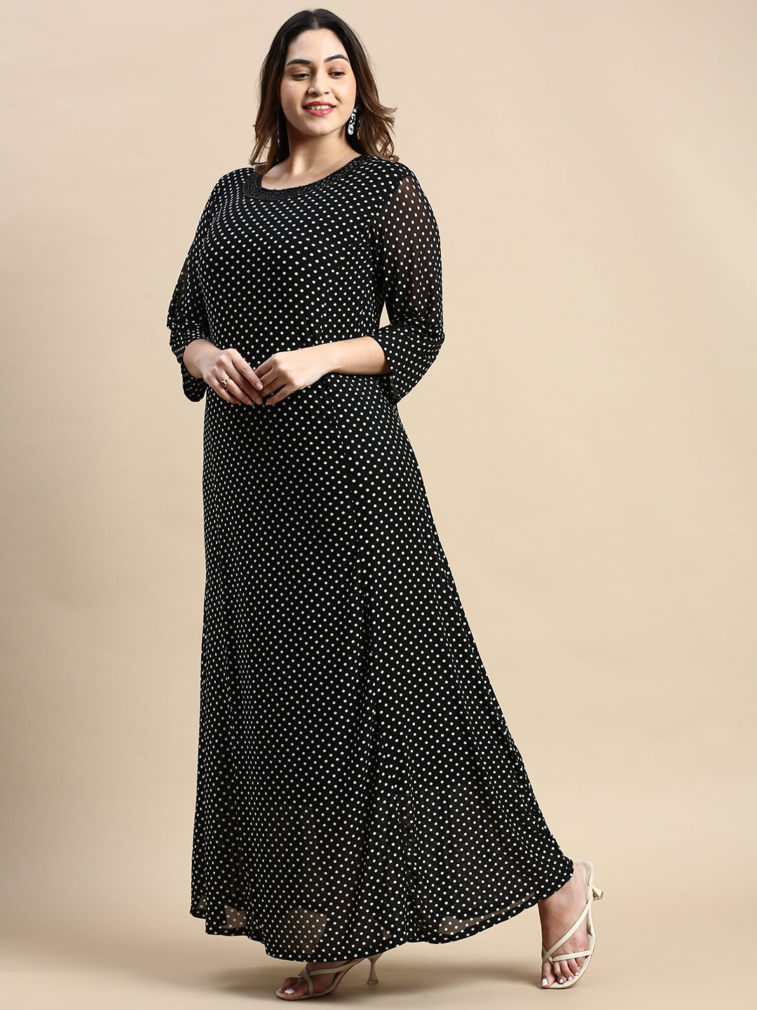 Women Black Polka Dots A-Line Dress